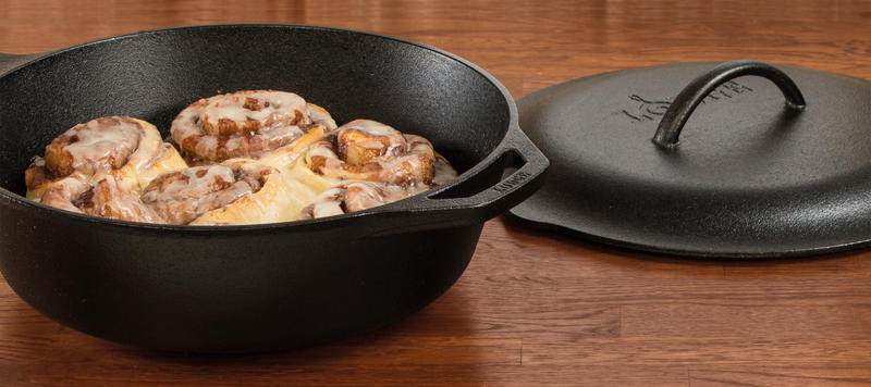 Pentola con coperchio tonda un manico in ghisa Lodge